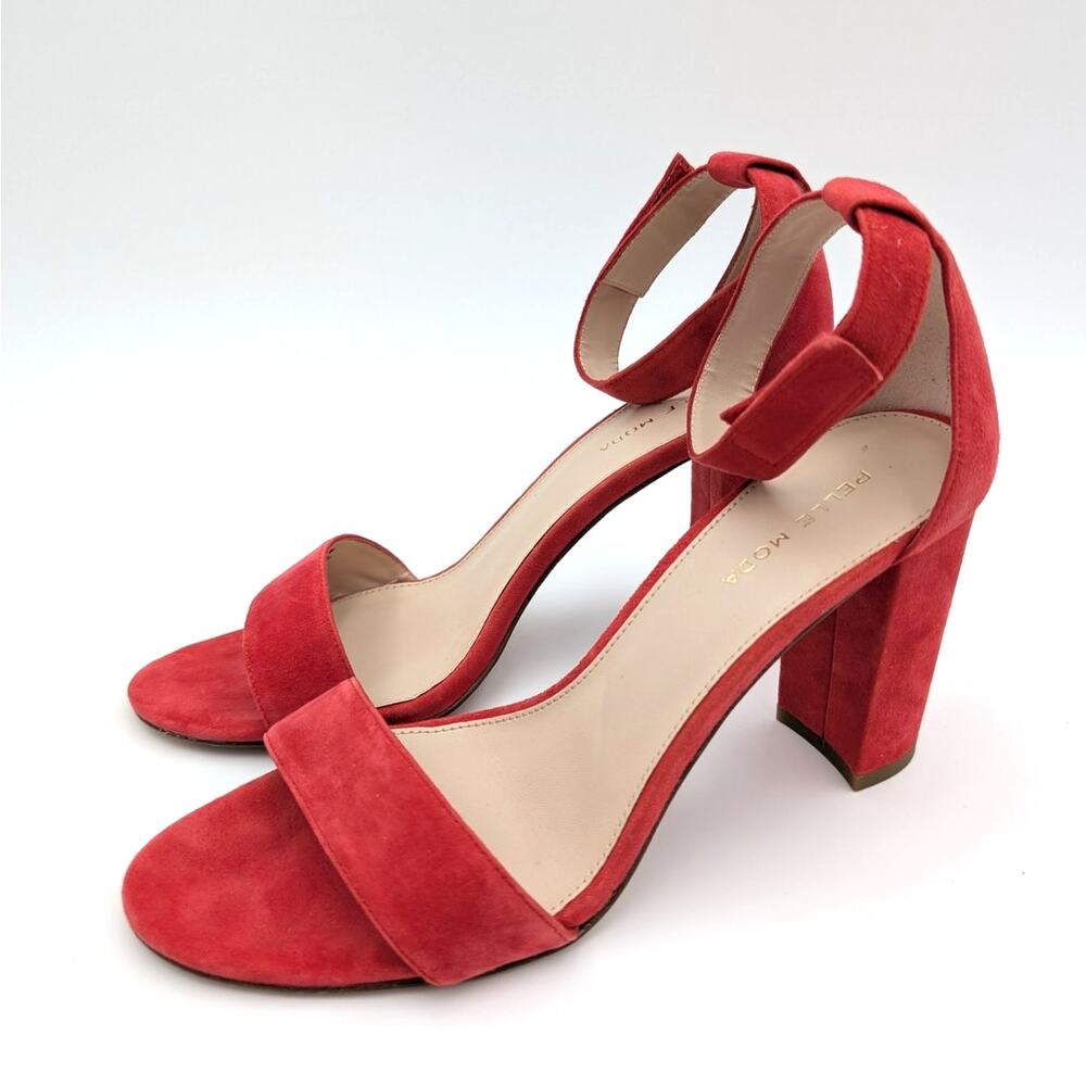 Pelle Moda Briar High Block Heel Ankle Strap Sandals Women's Red Size US10M EU41